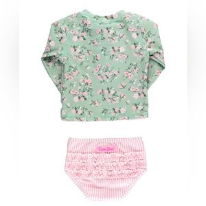 Ruffle butts Long Sleeve Zipper Rash Guard 2-Piece